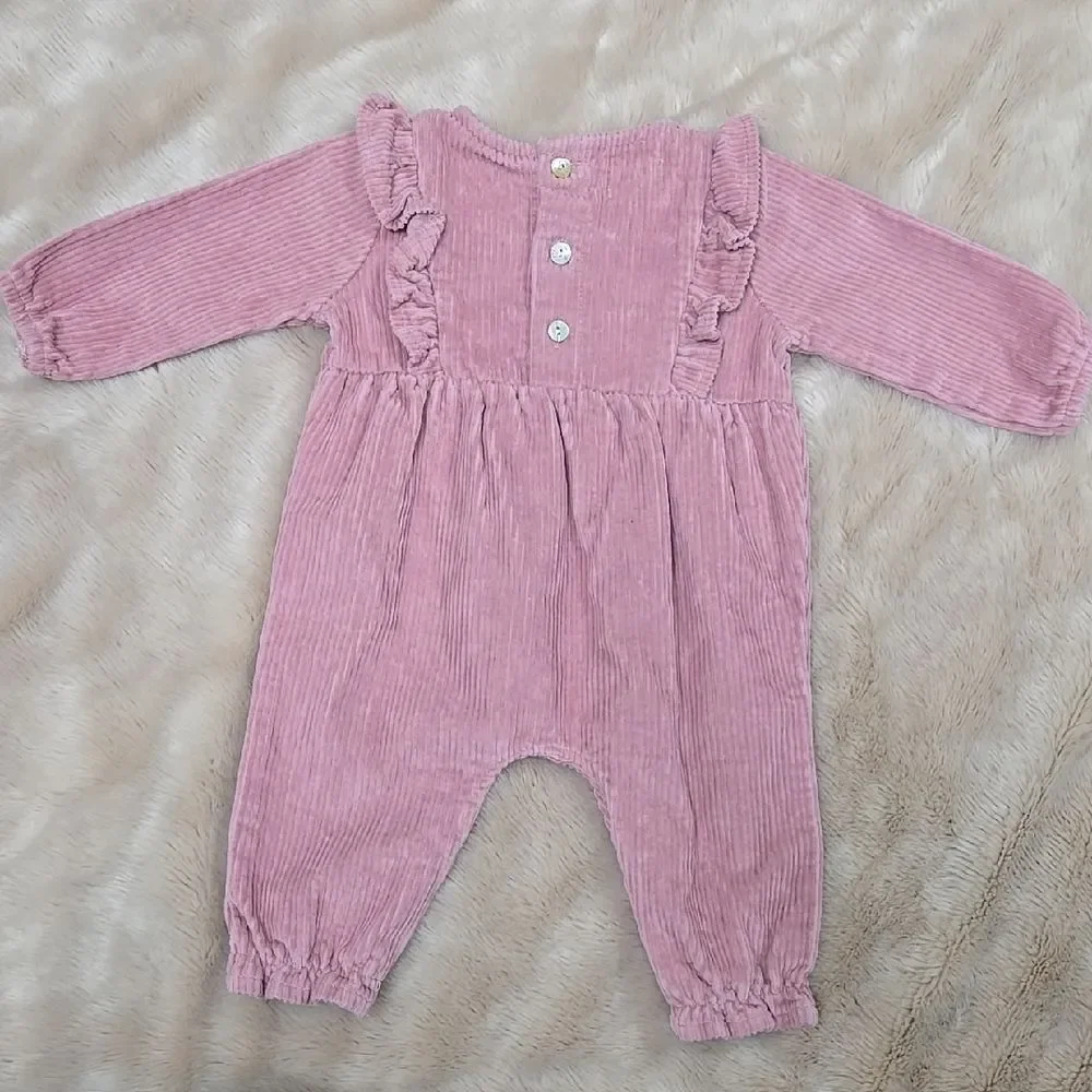 MUD PIE DUSTY PINK CORDUROY ROMPER, SIZE 3-6 MONTHS